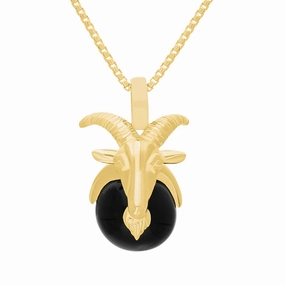 18ct Yellow Gold Whitby Jet Zodiac Capricorn 9mm Bead Pendant