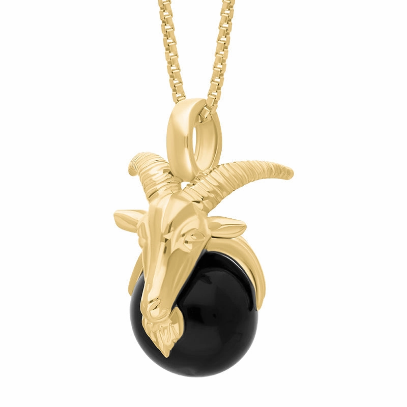 18ct Yellow Gold Whitby Jet Zodiac Capricorn 9mm Bead Pendant
