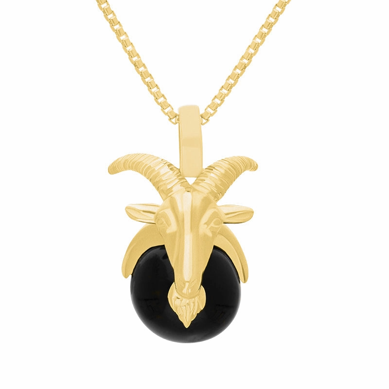 18ct Yellow Gold Whitby Jet Zodiac Capricorn 9mm Bead Pendant