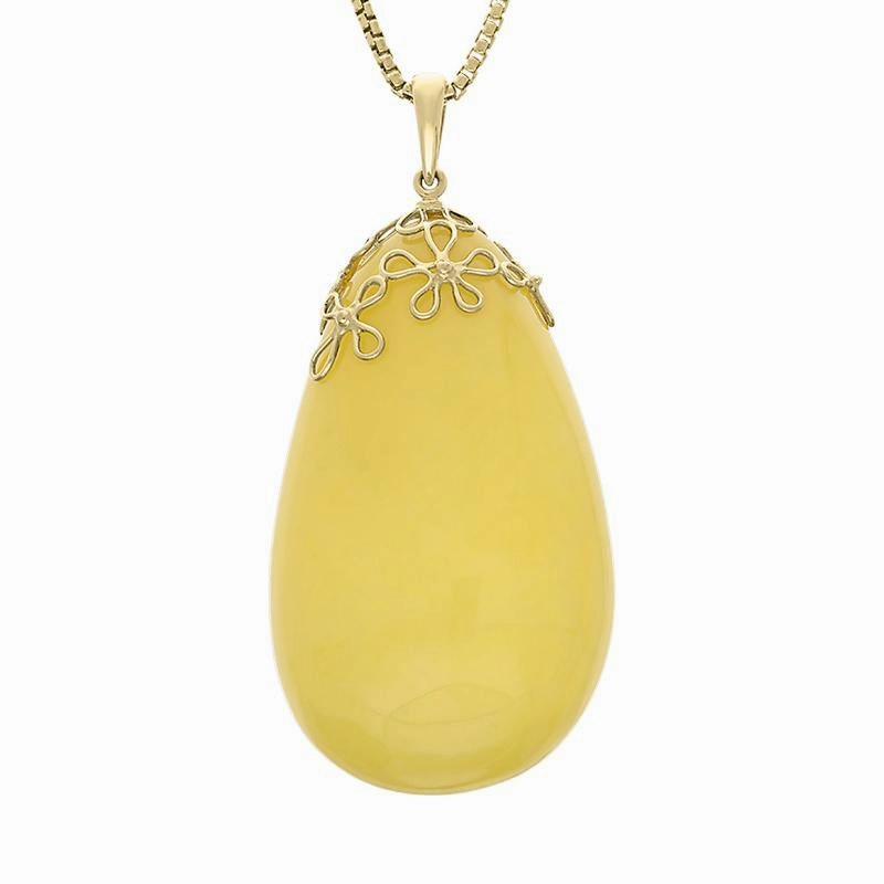 18ct Yellow Gold Yellow Amber Pear Flower Bail Necklace D