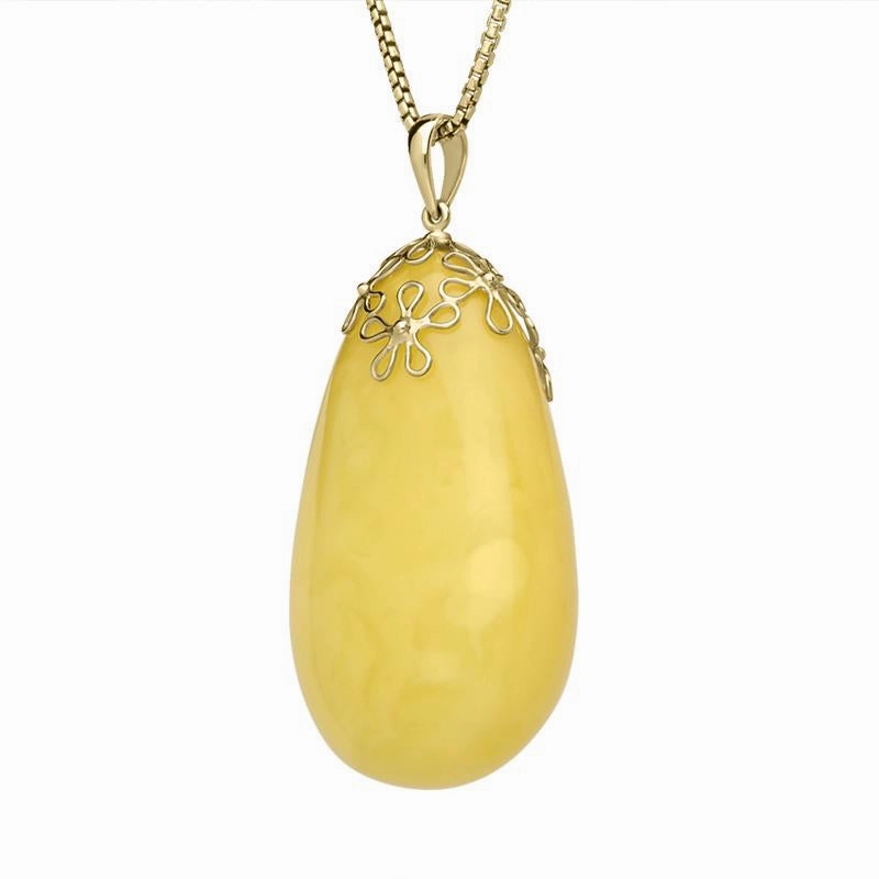 18ct Yellow Gold Yellow Amber Pear Flower Bail Necklace D