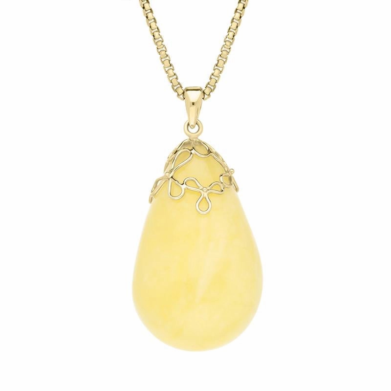 18ct Yellow Gold Yellow Amber Pear Flower Bail Necklace D