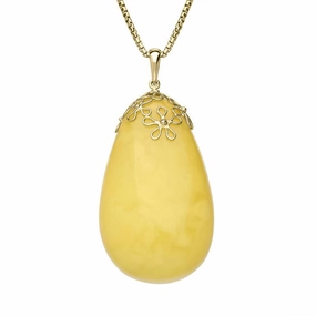 18ct Yellow Gold Yellow Amber Pear Flower Bail Necklace D
