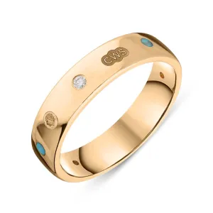 9ct Rose Gold 0.08ct Diamond Turquoise King's Coronation Hallmark 5mm Ring D