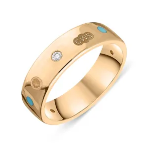 9ct Rose Gold 0.09ct Diamond Turquoise King's Coronation Hallmark 6mm Ring D