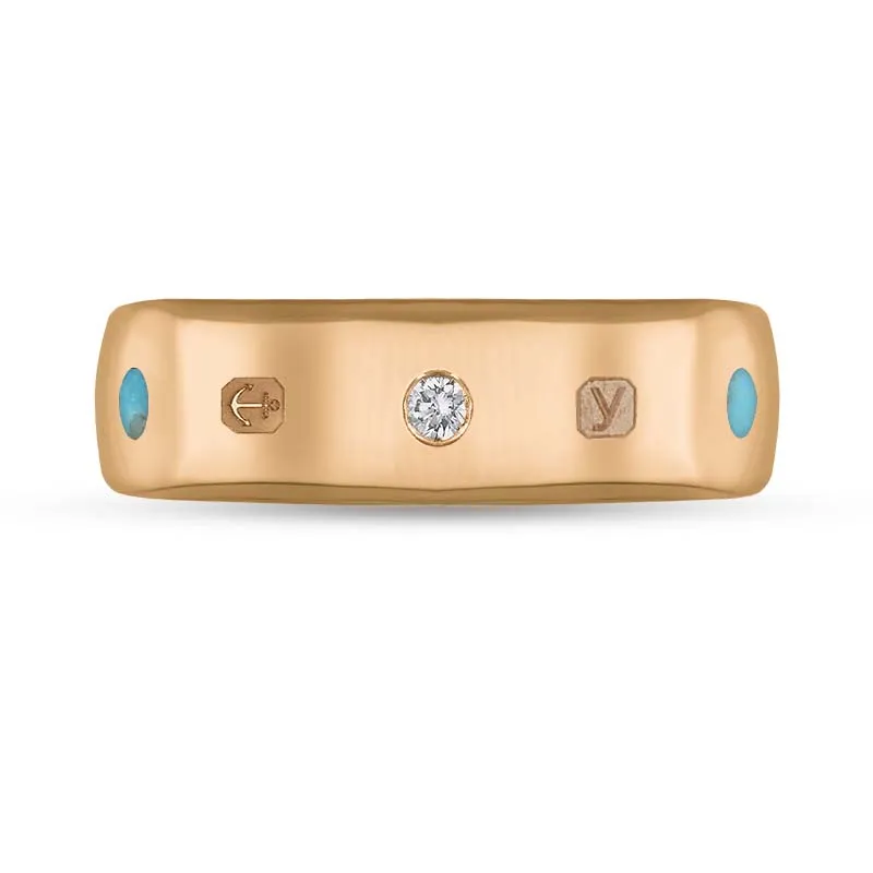 9ct Rose Gold 0.09ct Diamond Turquoise King's Coronation Hallmark 6mm Ring D