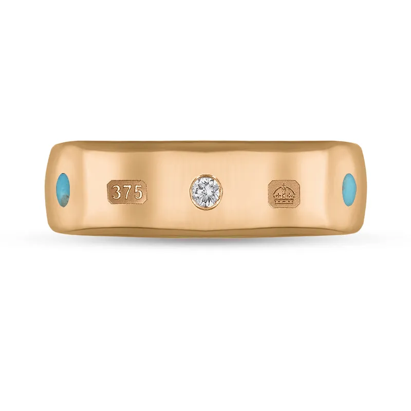 9ct Rose Gold 0.09ct Diamond Turquoise King's Coronation Hallmark 6mm Ring D
