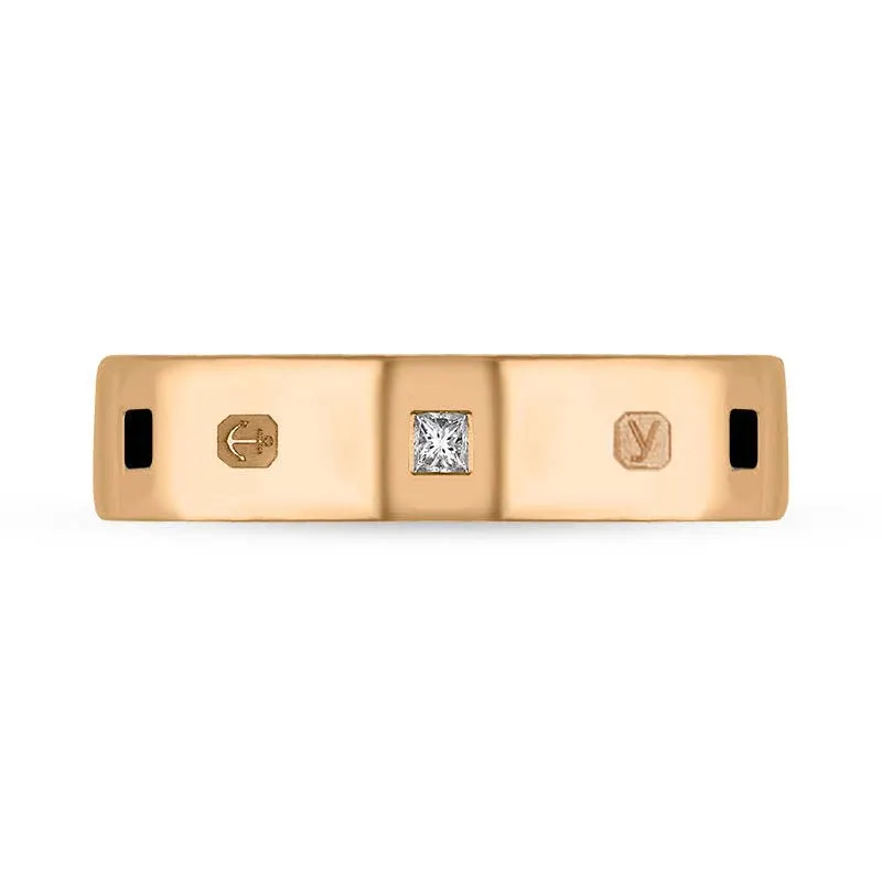 9ct Rose Gold 0.12ct Diamond Whitby Jet King's Coronation Hallmark Princess Cut 5mm Ring D