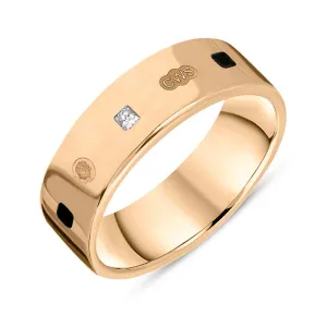 9ct Rose Gold 0.18ct Diamond Whitby Jet King's Coronation Hallmark Princess Cut 6mm Ring D