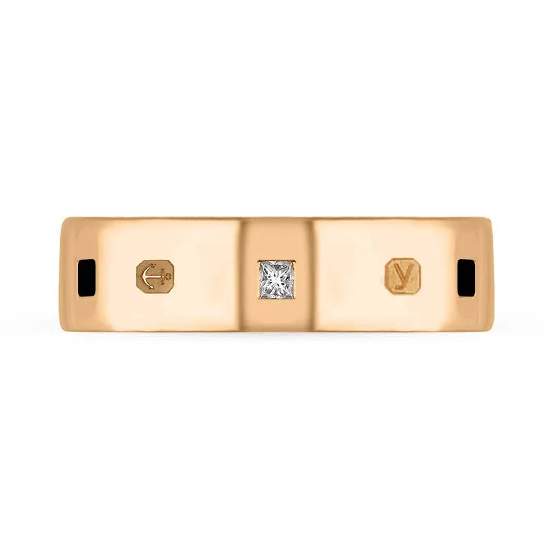 9ct Rose Gold 0.18ct Diamond Whitby Jet King's Coronation Hallmark Princess Cut 6mm Ring D