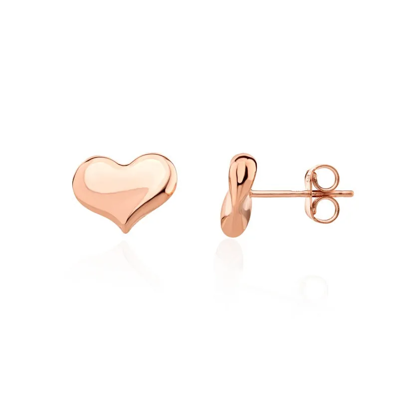 9ct Rose Gold 10mm Curved Heart Stud Earrings