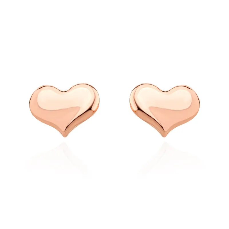 9ct Rose Gold 10mm Curved Heart Stud Earrings