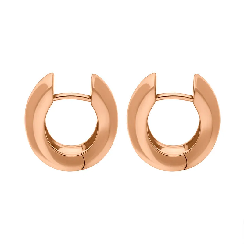 9ct Rose Gold 15x14mm Oval Domed Hoop Earrings