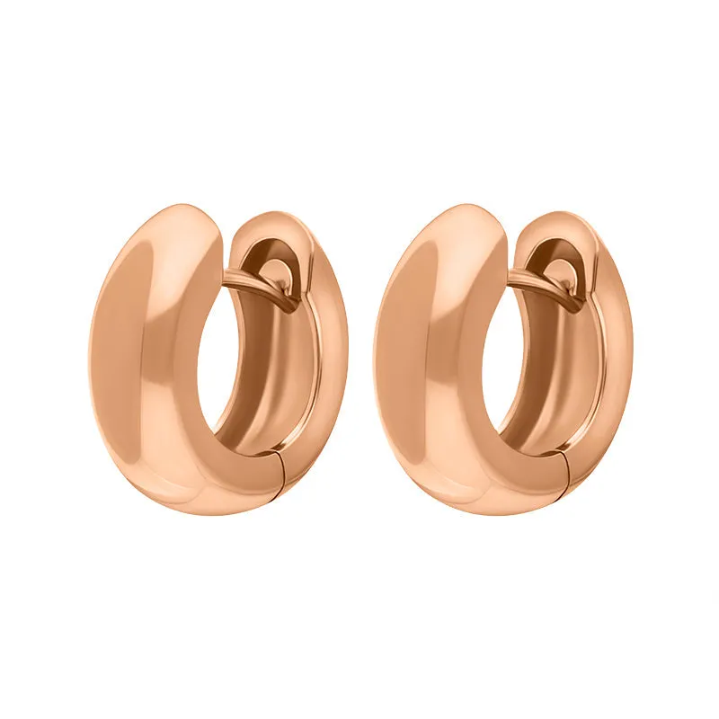 9ct Rose Gold 15x14mm Oval Domed Hoop Earrings