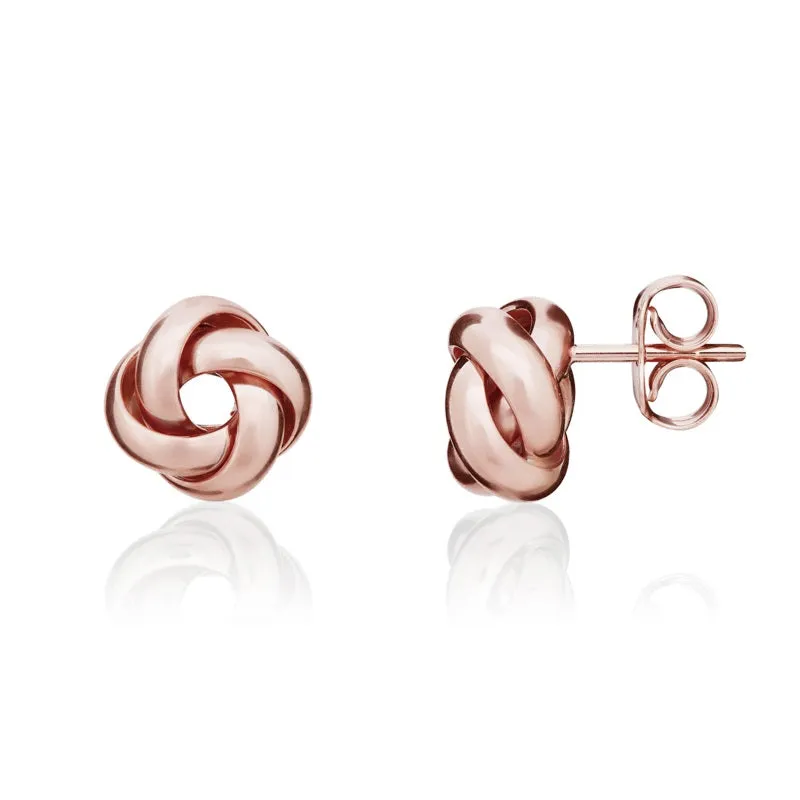 9ct Rose Gold 8mm Looped Knot Stud Earrings