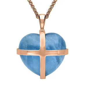 9ct Rose Gold Aquamarine Large Cross Heart Necklace