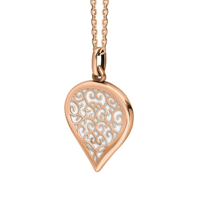 9ct Rose Gold Bauxite Flore Filigree Medium Heart Necklace
