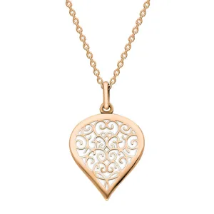 9ct Rose Gold Bauxite Flore Filigree Medium Heart Necklace