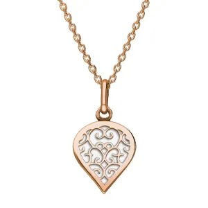 9ct Rose Gold Bauxite Flore Filigree Small Heart Necklace