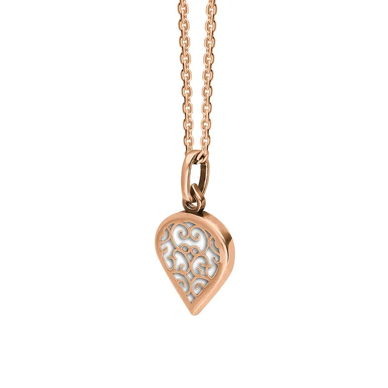 9ct Rose Gold Bauxite Flore Filigree Small Heart Necklace