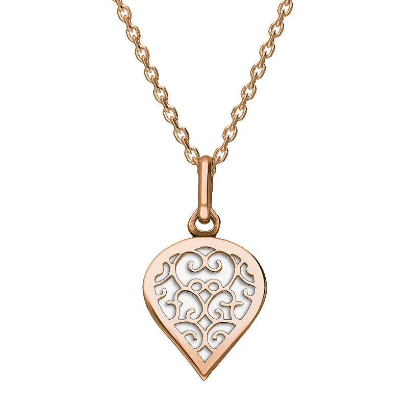 9ct Rose Gold Bauxite Flore Filigree Small Heart Necklace