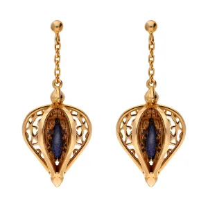 9ct Rose Gold Blue Goldstone Flore Filigree Drop Earrings