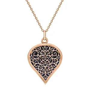 9ct Rose Gold Blue Goldstone Flore Filigree Large Heart Necklace