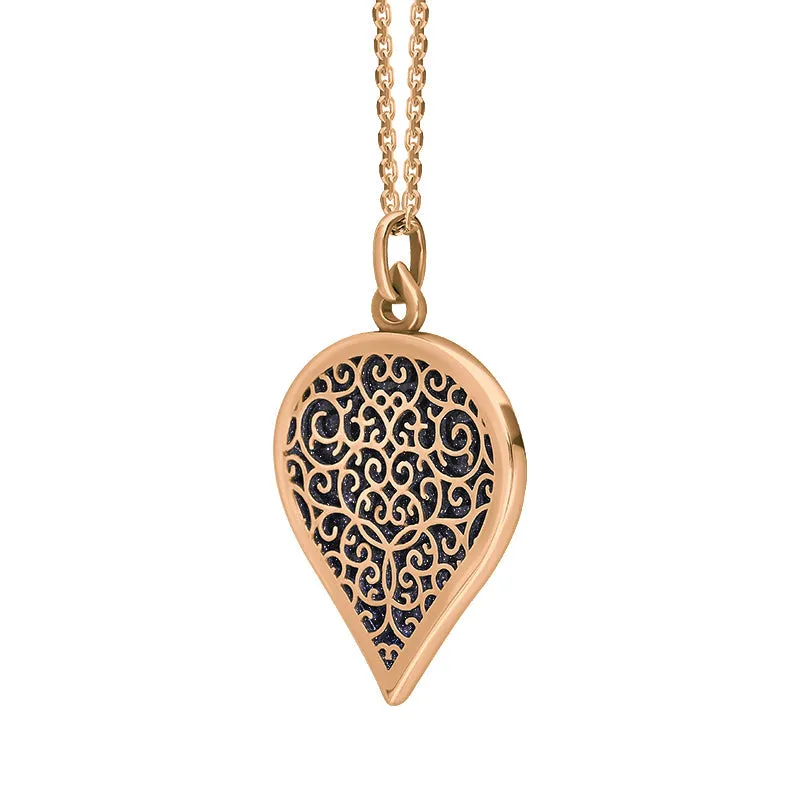 9ct Rose Gold Blue Goldstone Flore Filigree Large Heart Necklace