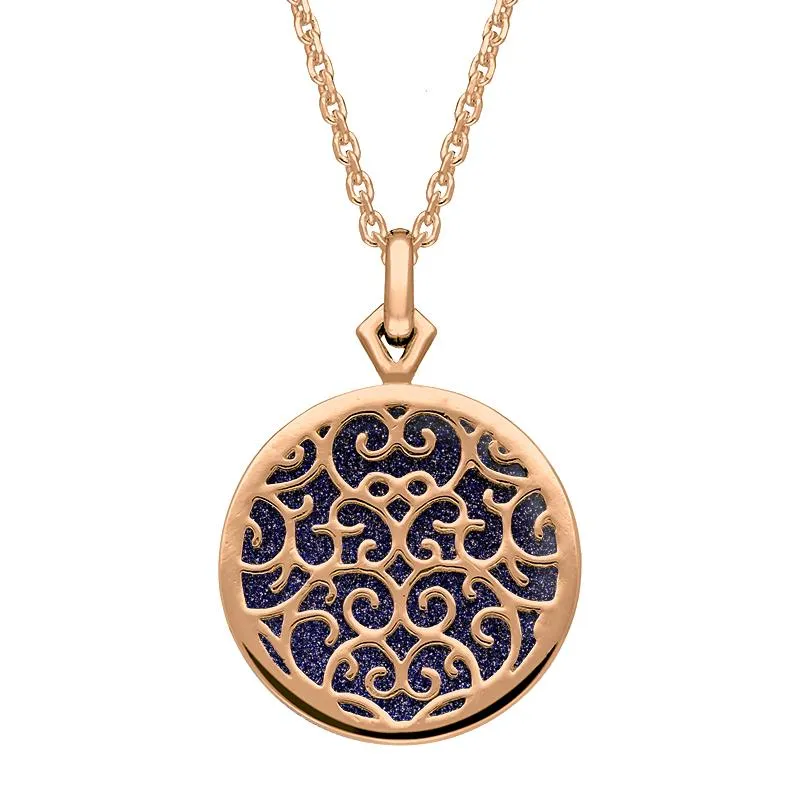 9ct Rose Gold Blue Goldstone Flore Filigree Necklace