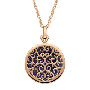 9ct Rose Gold Blue Goldstone Flore Filigree Necklace