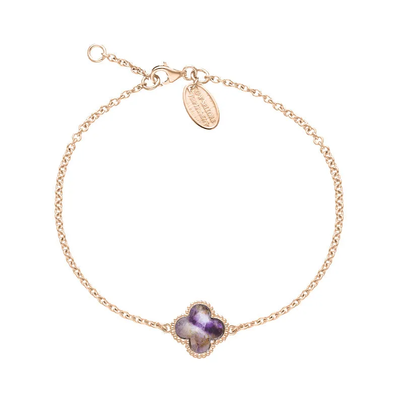 9ct Rose Gold Blue John Bloom Four Leaf Clover Ball Edge Chain Bracelet