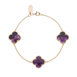 9ct Rose Gold Blue John Bloom Four Leaf Clover Ball Edge Chain Bracelet