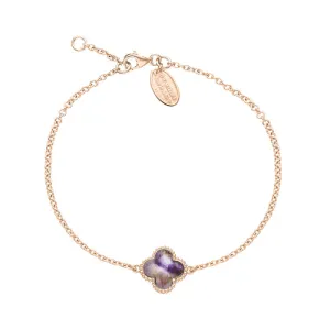 9ct Rose Gold Blue John Bloom Four Leaf Clover Ball Edge Chain Bracelet