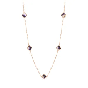 9ct Rose Gold Blue John Bloom Four Leaf Clover Ball Edge Necklace