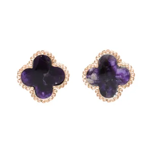 9ct Rose Gold Blue John Bloom Four Leaf Clover Ball Edge Stud Earrings