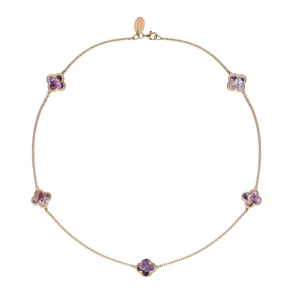 9ct Rose Gold Blue John Bloom Four Leaf Clover Necklace