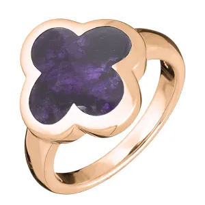 9ct Rose Gold Blue John Bloom Four Leaf Clover Ring