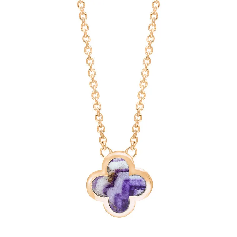 9ct Rose Gold Blue John Bloom Small Four Leaf Clover Polished Edge Pendant