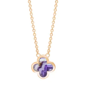 9ct Rose Gold Blue John Bloom Small Four Leaf Clover Polished Edge Pendant