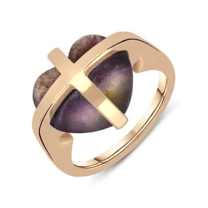 9ct Rose Gold Blue John Cross Heart Ring