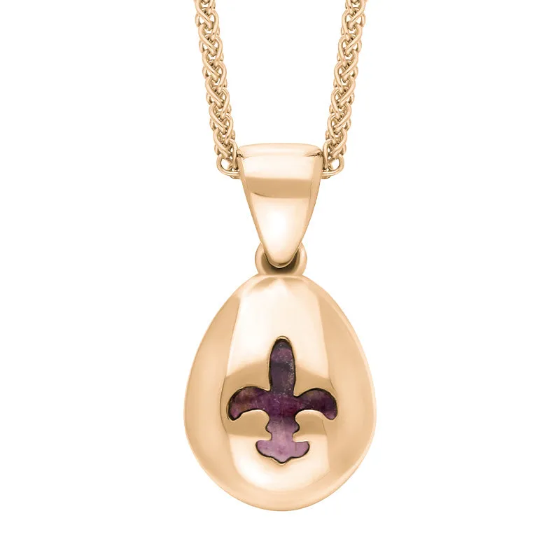 9ct Rose Gold Blue John Fleur De Lis Pear Shape Necklace