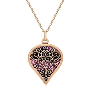9ct Rose Gold Blue John Flore Filigree Large Heart Necklace