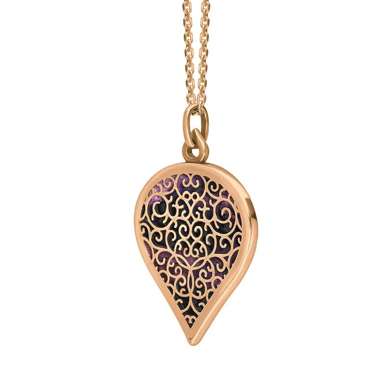 9ct Rose Gold Blue John Flore Filigree Large Heart Necklace