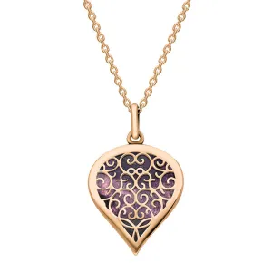 9ct Rose Gold Blue John Flore Filigree Medium Heart Necklace