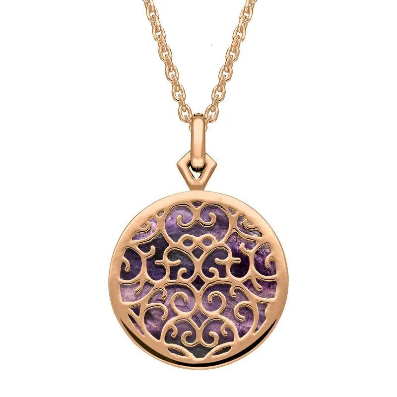 9ct Rose Gold Blue John Flore Filigree Necklace
