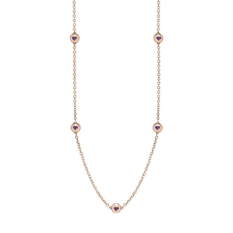 9ct Rose Gold Blue John Heart Link Disc Chain Necklace