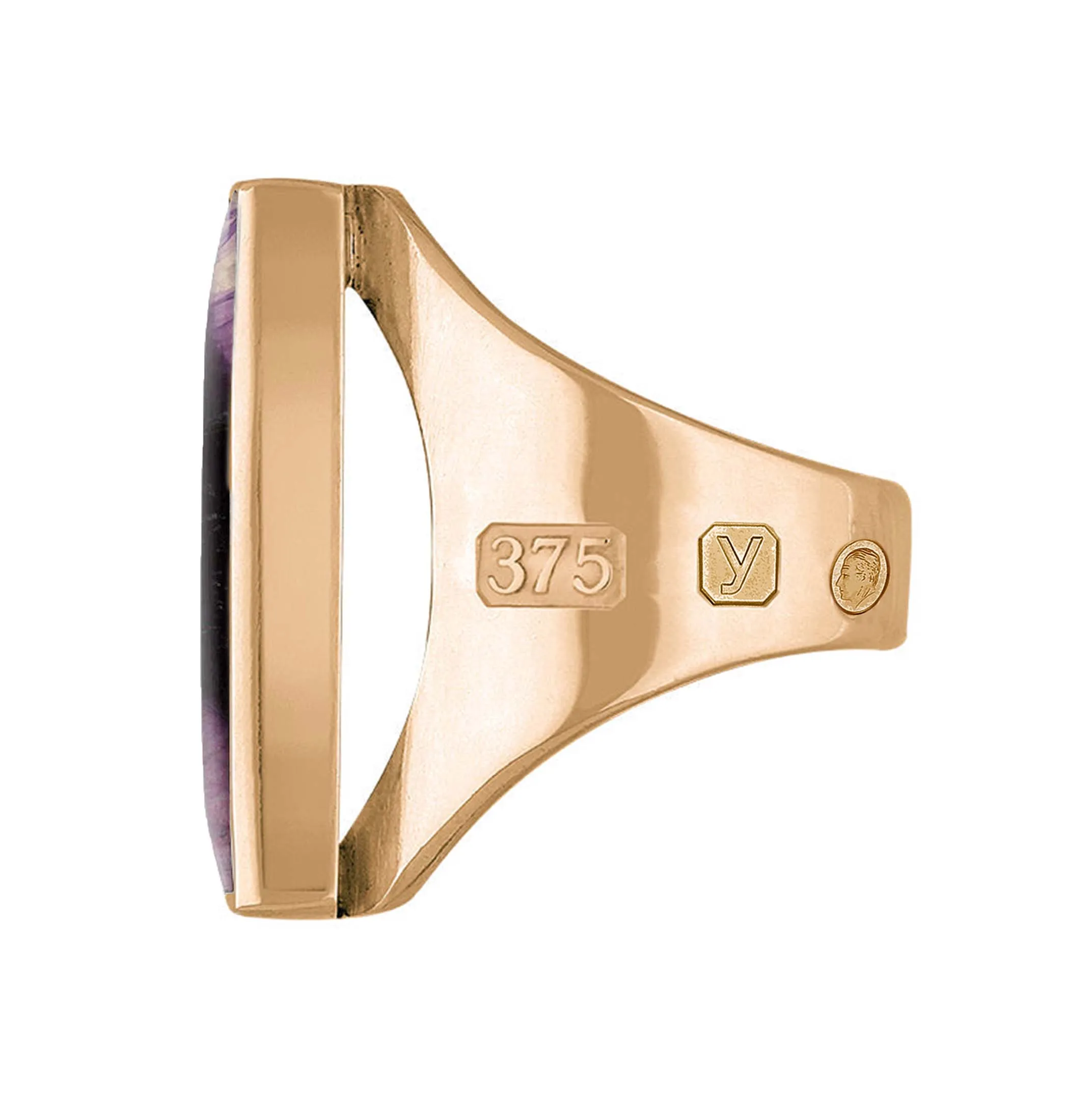 9ct Rose Gold Blue John King's Coronation Hallmark Medium Oblong Ring D