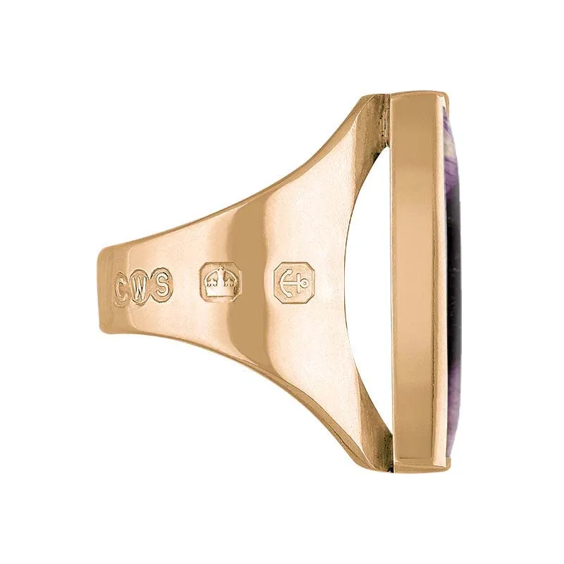 9ct Rose Gold Blue John King's Coronation Hallmark Medium Oblong Ring D