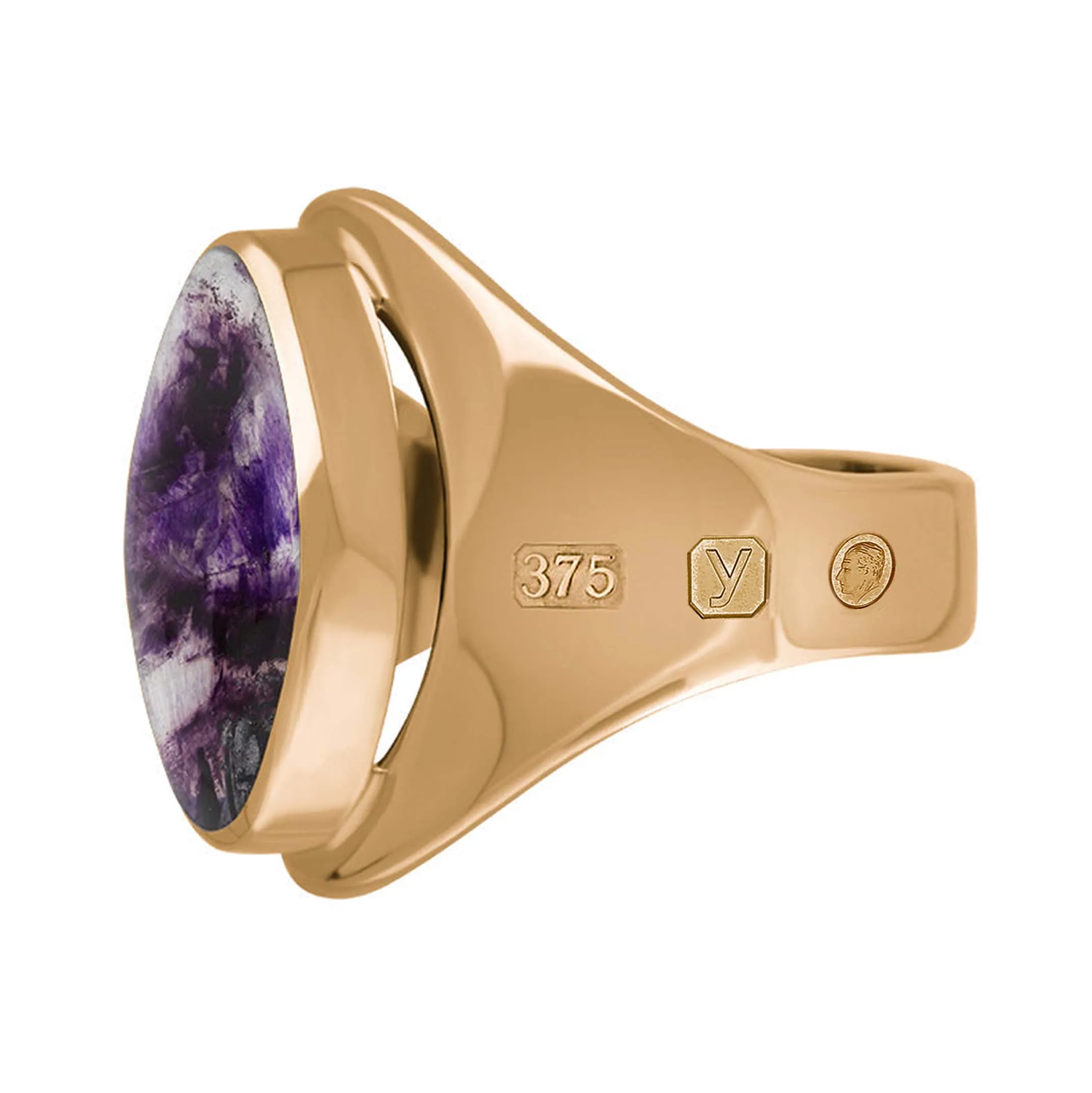 9ct Rose Gold Blue John King's Coronation Hallmark Small Oval Ring D