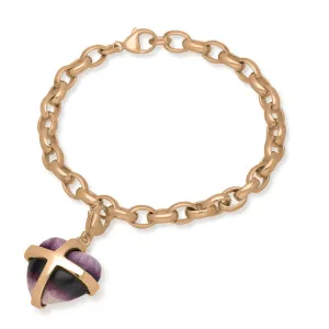 9ct Rose Gold Blue John Large Cross Heart Charm Bracelet